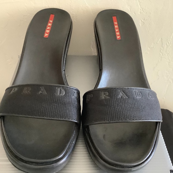 Prada Linea Rossa Shoes - Prada Linnea Rosa Black Size 9(39) Wedge Sandal